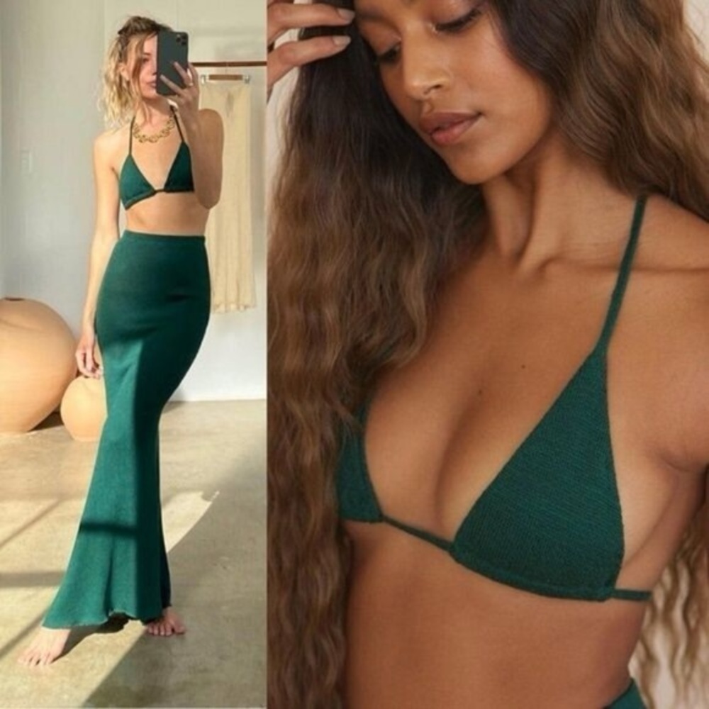 🌿 Savannah Morrow Knit Triangle Bikini Top NWT • Various Sizes • Green